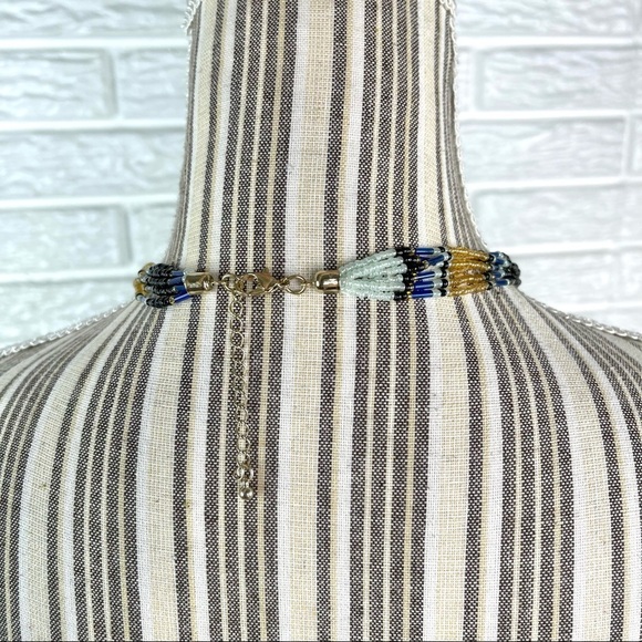 Multicolored Beaded Multi-Chain Necklace Gold Tone Anchor Pendant Black Blue - Picture 4 of 4